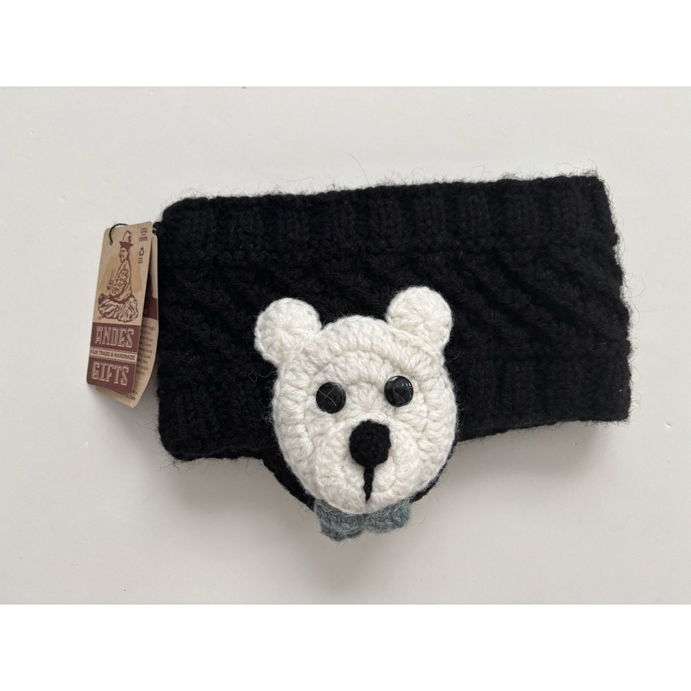 Andes Gifts Polar Bear Knit Ear Warmer Headband Fair Trade Handmade Winter Black